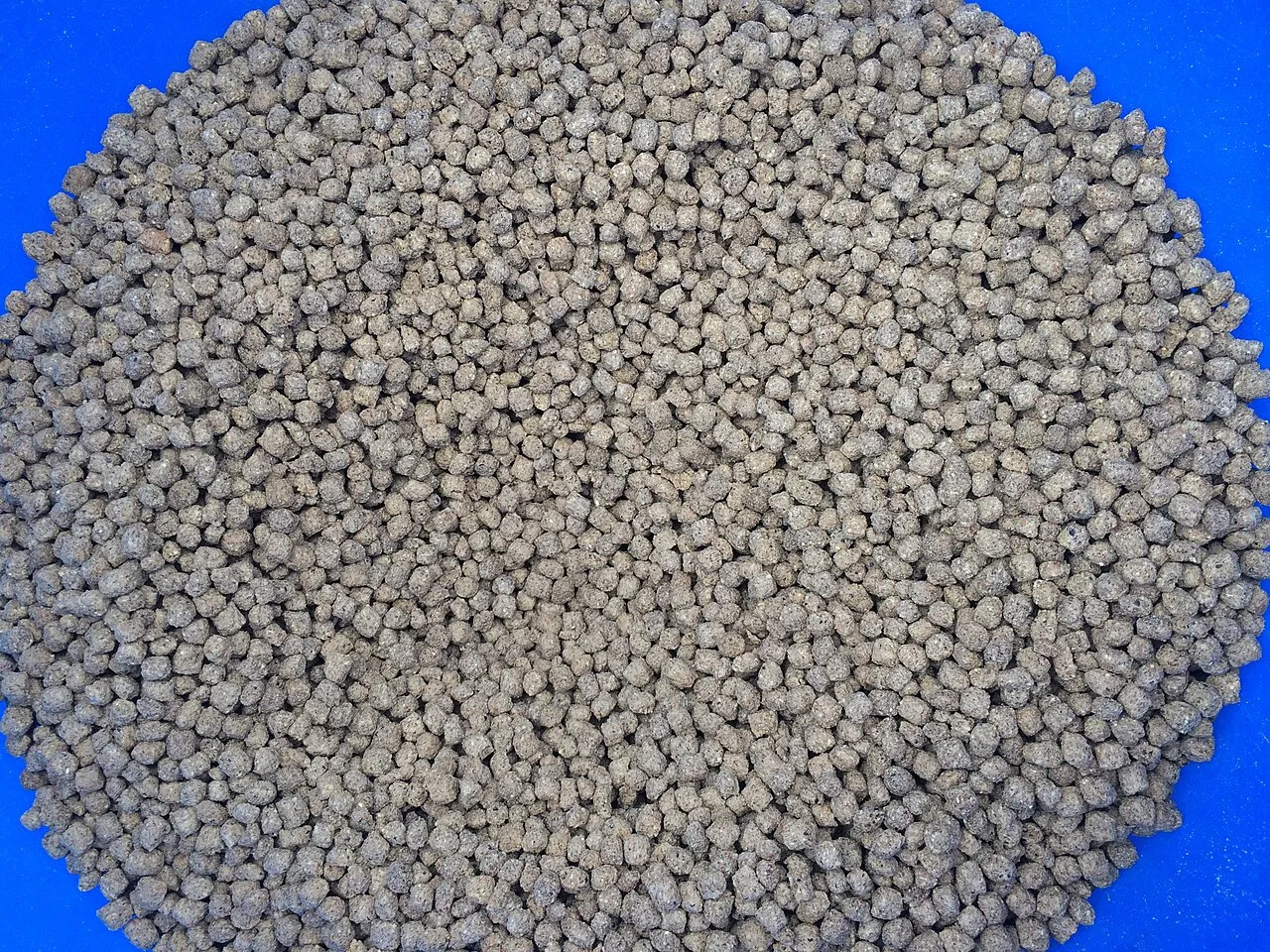 Gránulos o pellets marrones, un formato común de alimento seco para peces